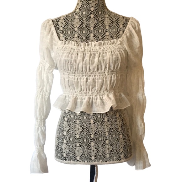 Princess Polly crop top long sleeve rouched sheer Abe size 4 daisy jones - Picture 1 of 9